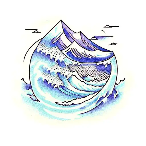 Ocean Wave And A Mountain Next To Each Other