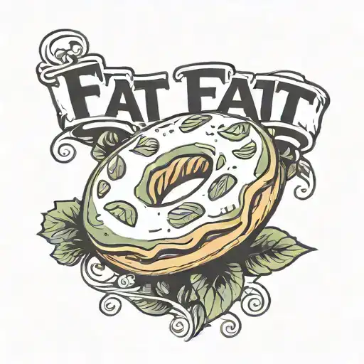 A Traditional Style Tattoo Of A Heart-shaped Donut With Ivy Leaves And The Word 'Fat' In A Banner