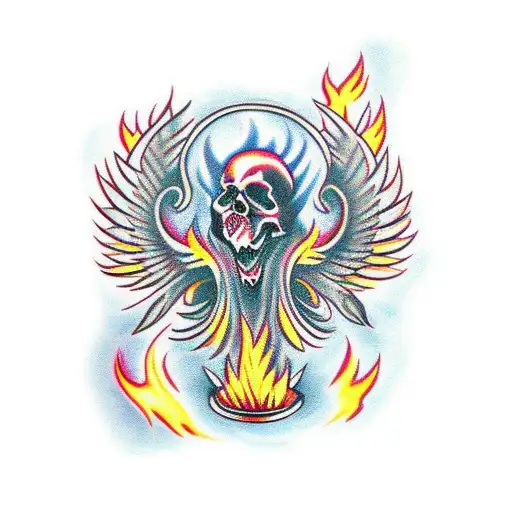 Phoenix Rising From Ashes With A Skull-shaped Flame