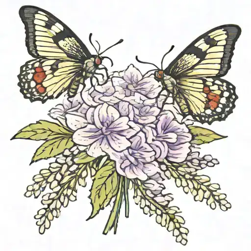 Bouquet Of Lavender Tied With A Moth Resting