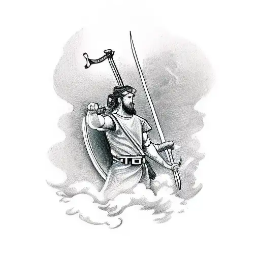 God Athena Holding Sword With Woodcutter Style