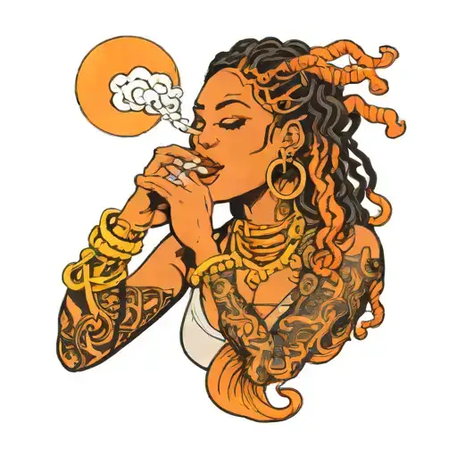 Black Girl With Orange Locs Smoking With A Capricorn Symbol