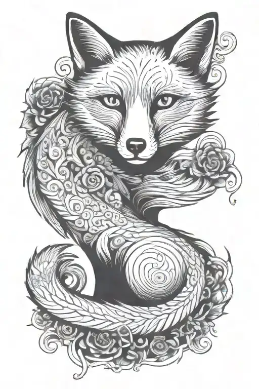 A Full-length Fox That Sits Sideways And An Endless Spiral Around It