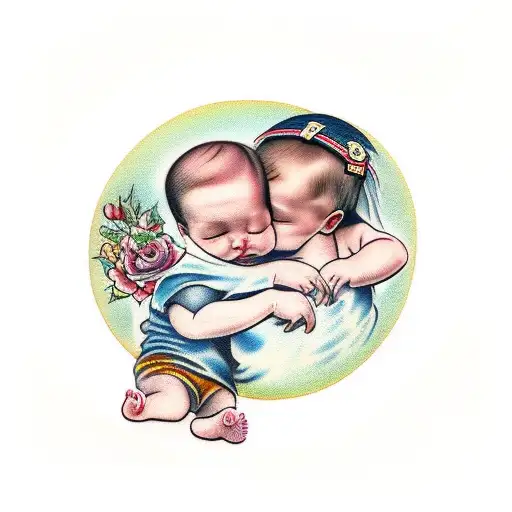 Four Babies Hugging A Sleeping Baby Ange