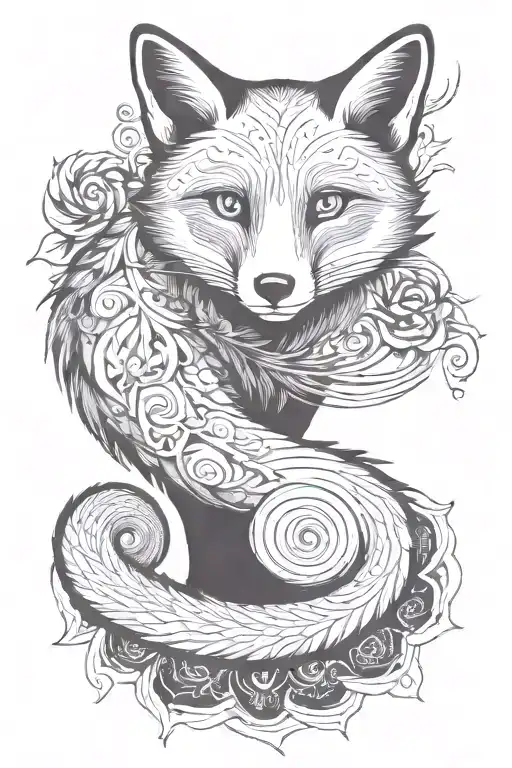 A Full-length Fox That Sits Sideways And An Endless Spiral Around It