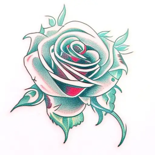 Neotraditional Rose With 2 Knifes