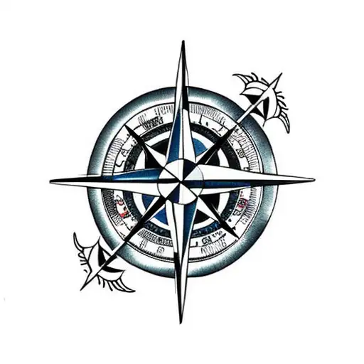 Compass With Flowers And Japanese Waves