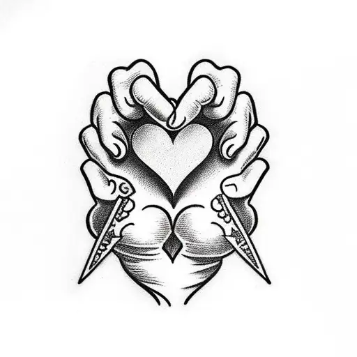 A Hand Holding A Heart With A Dagger Through It