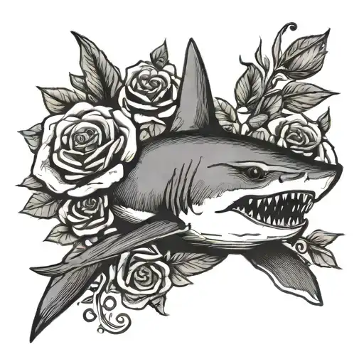 Shark With Roses And A Gold Jewel