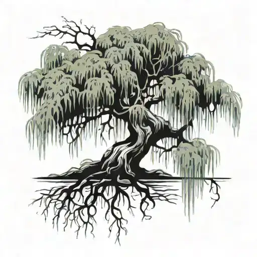 Weeping Willow Tree With Roots