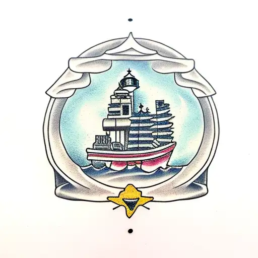 Pirate Boat With Port Lighthouse