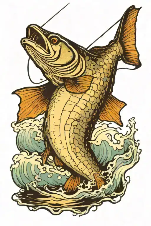 Small Boat Ocean Saltwater Fly Rod Tarpon Jumping Out Of The Water Mountains In The Background