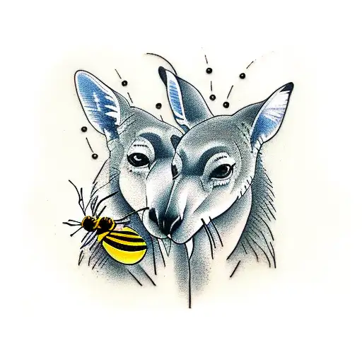 Couples Tattoo Of A Kangaroo With A Bee