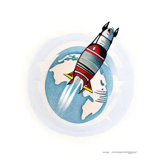 Earth With Rocket Going Around In Style Of Soviet Space Poster