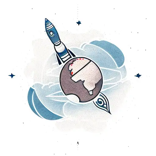 Globe With Grid Vector And Outline Of Rocket And Tail Going Around It