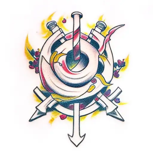 An Anchor Made Of Cherry Blossom Branches With A Samurai Sword Entwined Within