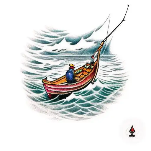 Fisherman In A Boat Having His Hand In The Ocean To Clean It For Blood