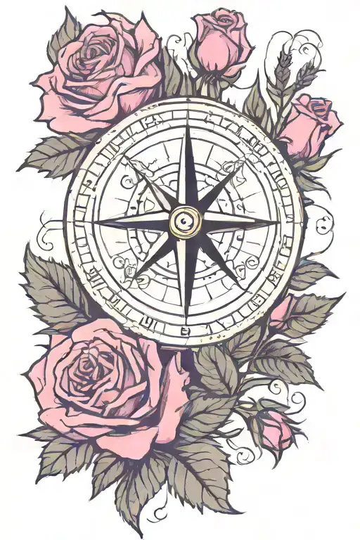 Scottish Compass With Purple Thistles And Blush Pink Roses And Coordinates