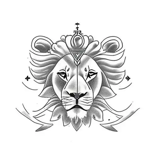 Half The Lion Face On One Side Of The Cross And Lamb On The Other Side