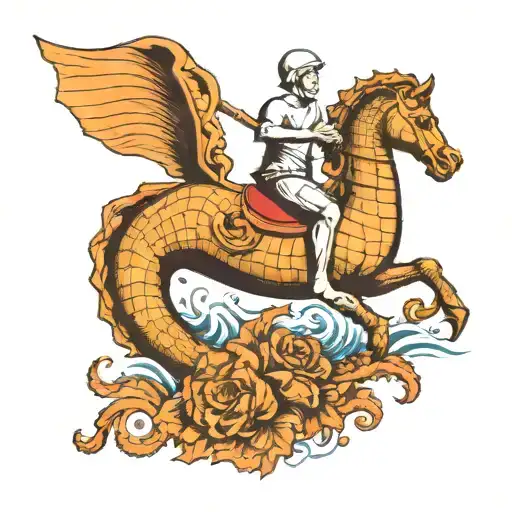 Water Polo Player Riding A Seahorse Swimming