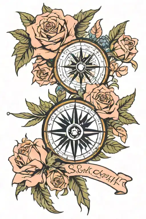 Scottish Compass Thistles And Blush Pink Roses And Coordinates