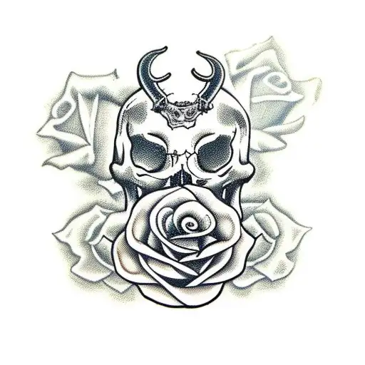 Rose Skull Girl Horns