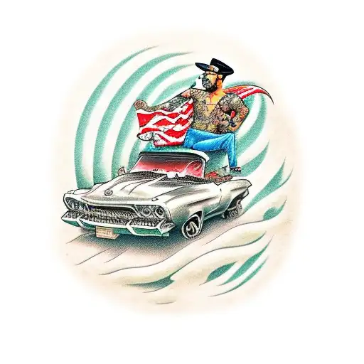 Chicano Car With Dollar Bills In A Summer Background