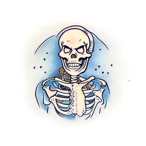 Skeleton In A Labcoat Holding A Beer