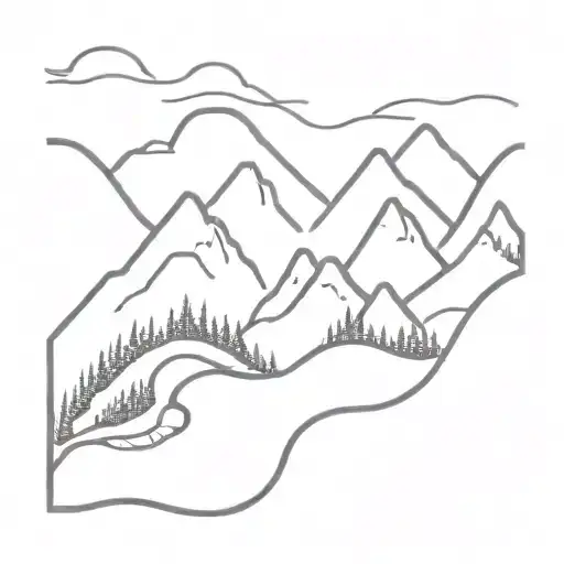 A Minimalist Sketch Of A Mountain Landscape With A Hiking Trail Winding Through It