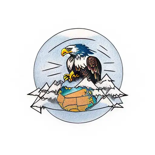 Bald Eagle Perched On Globe Showing Western Hemisphere