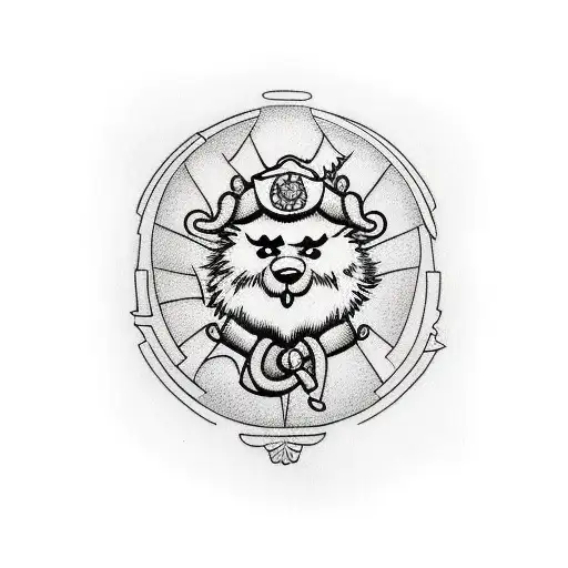 An Art Easel With A Traditional Tattoo Design Of A Cartoon Character Painting