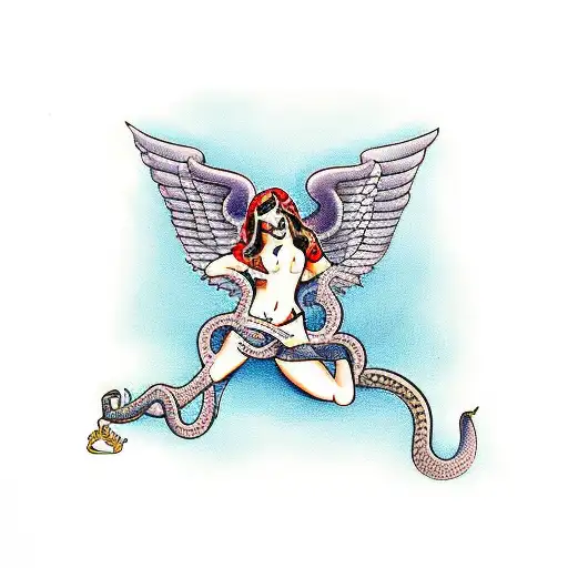 Female Angel Holding A Snake With Love