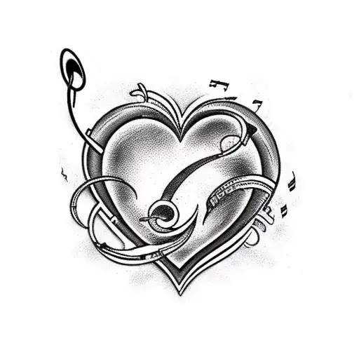 A Heart-shaped Music Note Surrounded By A Swirling Moon