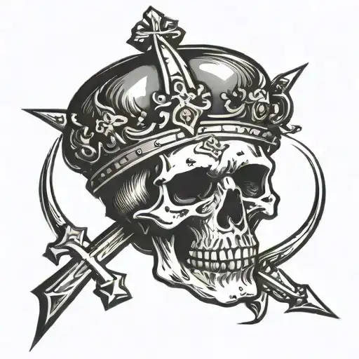 Skull With A Crown And Cross Adorned