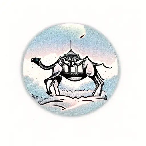 Camels With Saddle And Desert Landscape Color