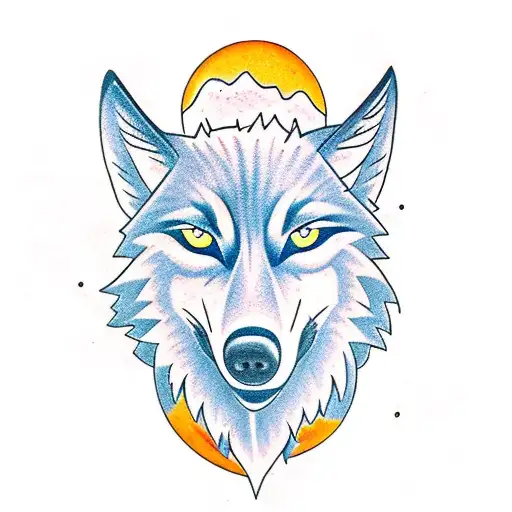 Wolf With Blue Eyes Exiting Pines Standing On A Rock Looking At The Moon