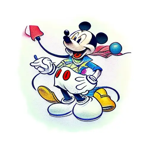 A Traditional Tattoo Of Mickey Mouse Surrounded By Iconic Disney Park Attractions