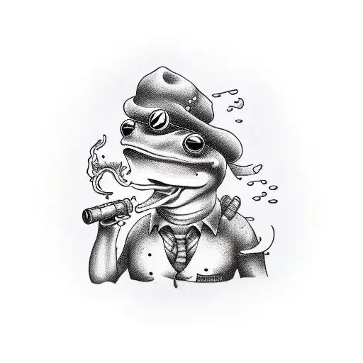 Frog Wearing Fisherman Sweating And Smoking A Corncob Pipe