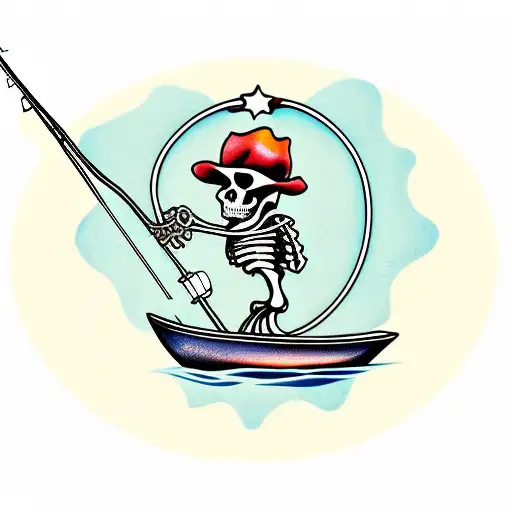 Skeleton With Fishing Pole In Boat