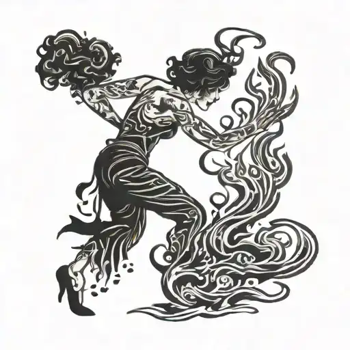 Woman Silhouette Fire Walking Away