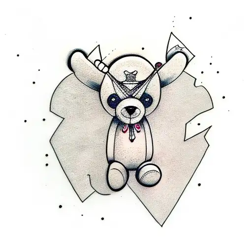 Fine Line Simple Style Of Teddy Bear With Moth Wings