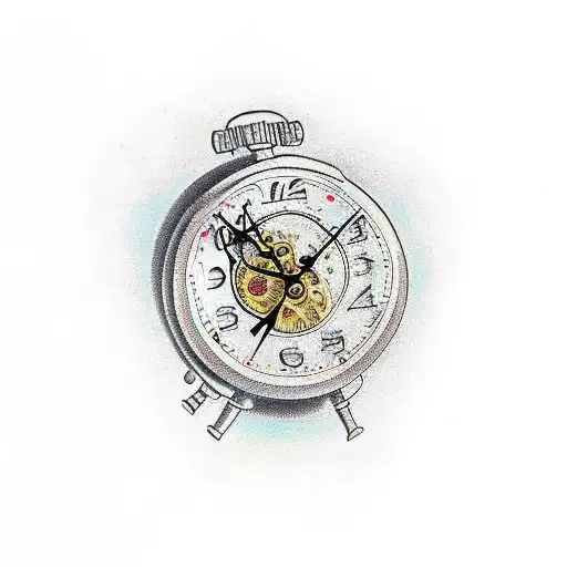 A Traditional Tattoo Of A Clock With Money Falling From Its Hands