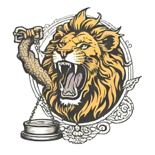 A Lion Holding Scales In This Jaws