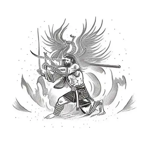 A Fantasy Scene With A Jiu Jitsu Warrior Battling A Mythical Creature