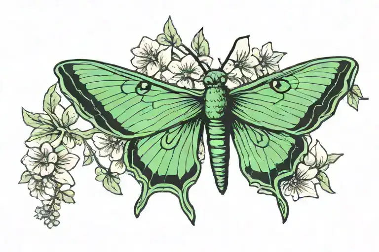 Luna Moth And Flowers