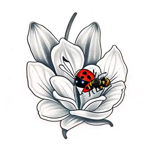 Lily Flower With A Lady Bug And A Bee