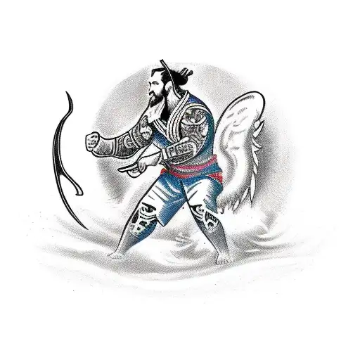 A Fantasy Scene With A Jiu Jitsu Warrior Battling A Mythical Creature