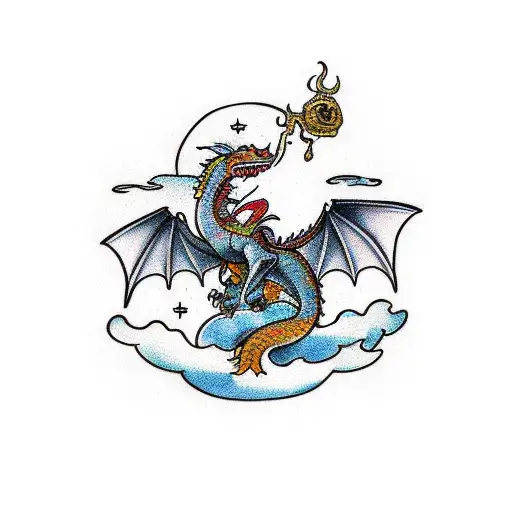 A Software Developer Coding With A Dragon And Sun As Companions