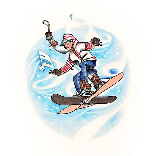 A Snowboarder Riding Down A Mountain Of Musical Notes