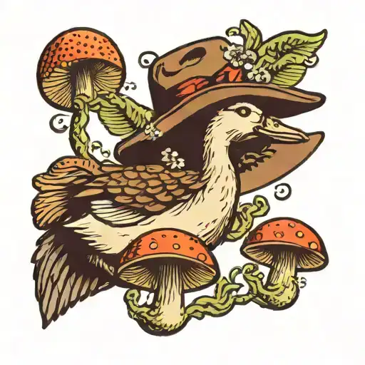 Goose With Disco Ball Cowboy Hat And Mushrooms